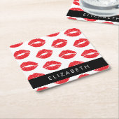 rode lippen, rode lippenstift, lippatroon, Jouw na Kartonnen Onderzetters (Schuin)