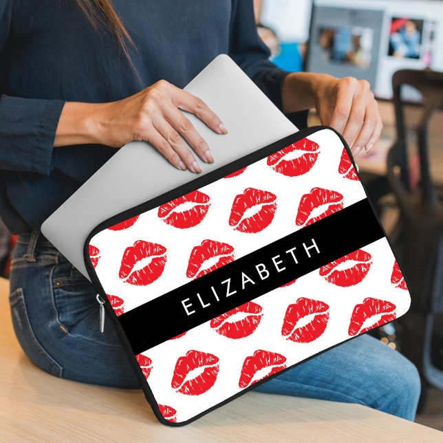rode lippen, rode lippenstift, lippatroon, Jouw na Laptop Sleeve (Creator heeft geüpload)