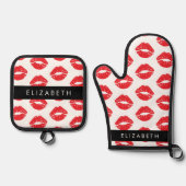 rode lippen, rode lippenstift, lippatroon, Jouw na Ovenwant & Pannenlap Set (Voorkant)