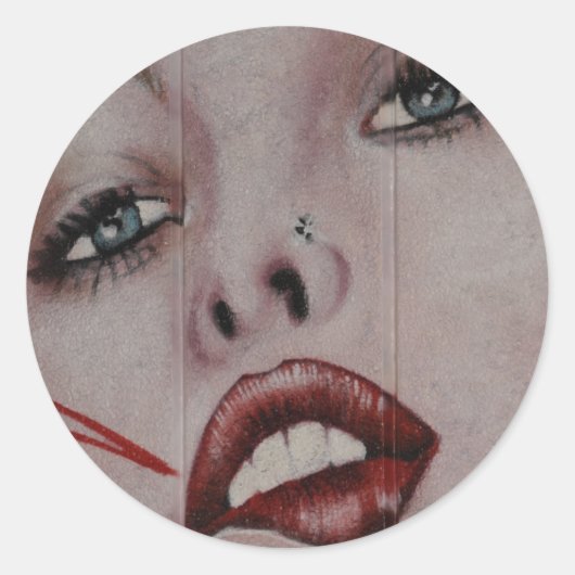 Rode lippen ronde sticker (Voorkant)