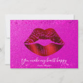 Rode lippen Roze glitter Mijn hart Fijne Valentijn Feestdagenkaart (Voorkant)