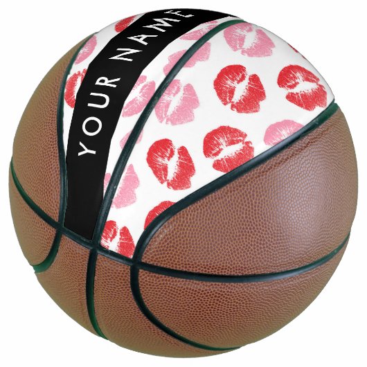 Rode lippen, roze lippen, kus, Jouw naam, personal Basketbal (Schuin)