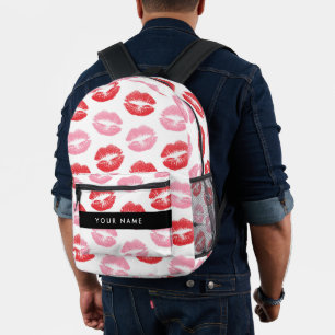 Rode lippen, roze lippen, kus, Jouw naam, personal Bedrukte Rugzak