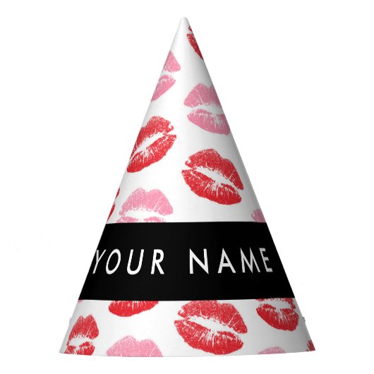 Rode lippen, roze lippen, kus, Jouw naam, personal Feesthoedjes (Voorkant)