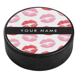 Rode lippen, roze lippen, kus, Jouw naam, personal Hockey Puck