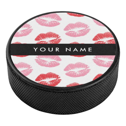 Rode lippen, roze lippen, kus, Jouw naam, personal Hockey Puck (3/4)
