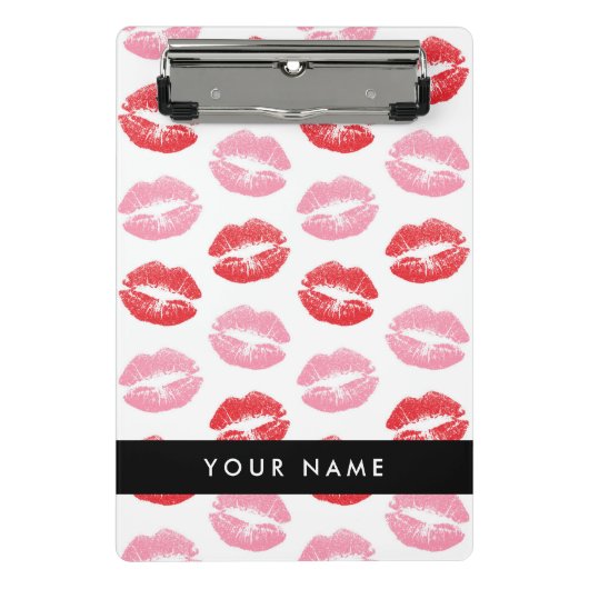 Rode lippen, roze lippen, kus, Jouw naam, personal Mini Klembord (Voorkant)