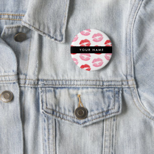 Rode lippen, roze lippen, kus, Jouw naam, personal Ronde Button 5,7 Cm