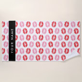 Rode lippen, roze lippen, kus, Jouw naam, personal Strandlaken (Voorkant)