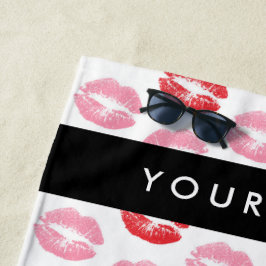 Rode lippen, roze lippen, kus, Jouw naam, personal Strandlaken