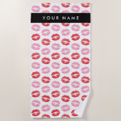 Rode lippen, roze lippen, kus, Jouw naam, personal Strandlaken (Voorkant)