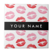 Rode lippen, roze lippen, kus, Jouw naam, personal Tegeltje (Voorkant)