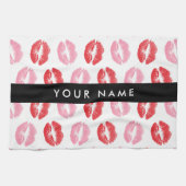 Rode lippen, roze lippen, kus, Jouw naam, personal Theedoek (Horizontaal)