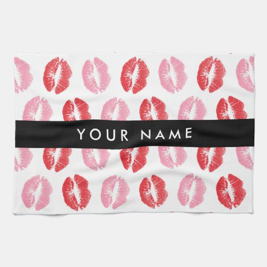Rode lippen, roze lippen, kus, Jouw naam, personal Theedoek (Horizontaal)