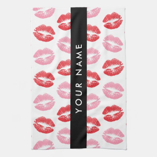 Rode lippen, roze lippen, kus, Jouw naam, personal Theedoek (Verticaal)