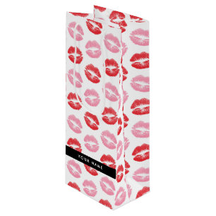 Rode lippen, roze lippen, kus, Jouw naam, personal Wijn Cadeautas