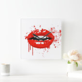 Rode lippen schoonheidsmake-up kus mode vierkante klok (Huis)