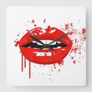 Rode lippen schoonheidsmake-up kus mode vierkante klok