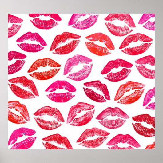 Rode lippen set, witte achtergrond. poster (Voorkant)