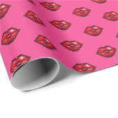 Rode Lippen Valentijns  Kisses Pixel Art Pattern Cadeaupapier (Rol Hoek)