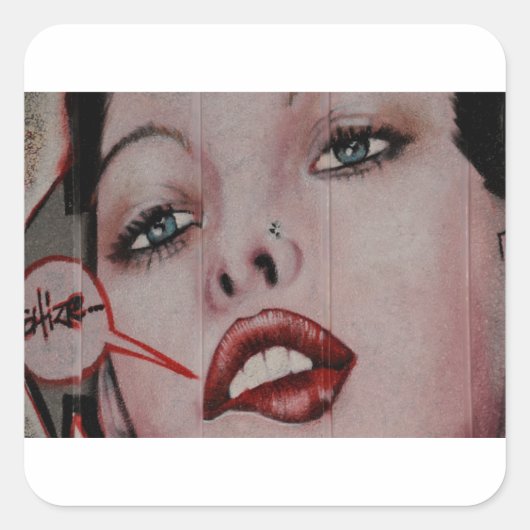 Rode lippen vierkante sticker (Voorkant)
