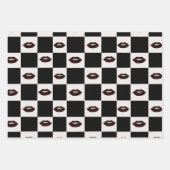 Rode Lippen Zwart Checkerboard en Grid Retro Vibes Inpakpapier Vel (Voorkant 3)