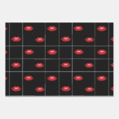 Rode Lippen Zwart Checkerboard en Grid Retro Vibes Inpakpapier Vel (Voorkant)