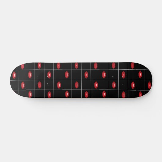 Rode Lippen Zwart en Wit Grid Retro Vibes Persoonlijk Skateboard (Horizontaal)