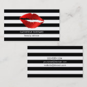Rode lippen zwart en witte strepen make-up schoonh visitekaartje (Voorkant / Achterkant)