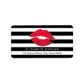 Rode Lippen Zwart Wit Strepen Etiket (Voorkant)