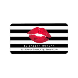 Rode Lippen Zwart Wit Strepen Etiket