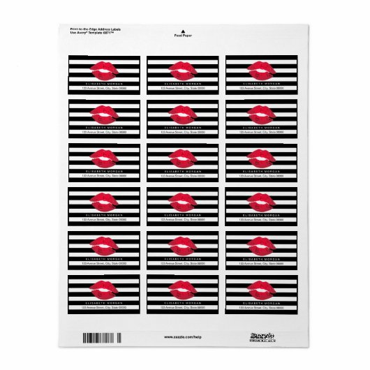 Rode Lippen Zwart Wit Strepen Etiket (Full Sheet)