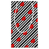 Rode lippen zwarte witte gestreepte cadeautas (Achterkant)