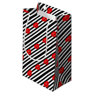 Rode lippen zwarte witte gestreepte cadeautas