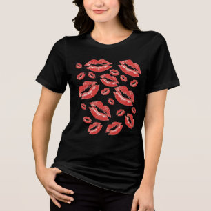 Rode Lippenafdruk Flirterig Plezier Tri-Blend Shirt
