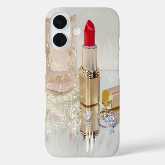 rode lippenstift en sieraden op spiegel Case-Mate iPhone case (Achterkant)