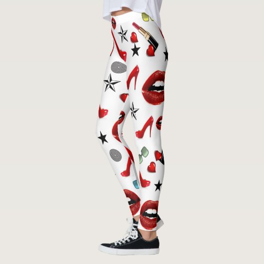 Rode Lippenstift Hoge Hakken Lippen Leggingen Leggings (Links)
