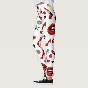 Rode Lippenstift Hoge Hakken Lippen Leggings