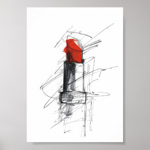 Rode lippenstift illustratie - minimalistische mak poster