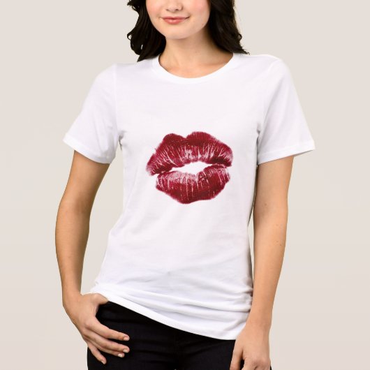 Rode Lippenstift Kus Markering Baddie Esthetische Tri-Blend Shirt (Voorkant)