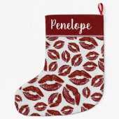 Rode lippenstift kus patroon grote kerstsok (Achterkant)