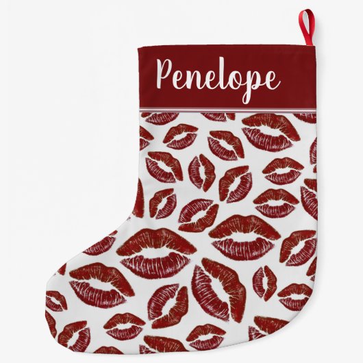 Rode lippenstift kus patroon grote kerstsok (Achterkant)