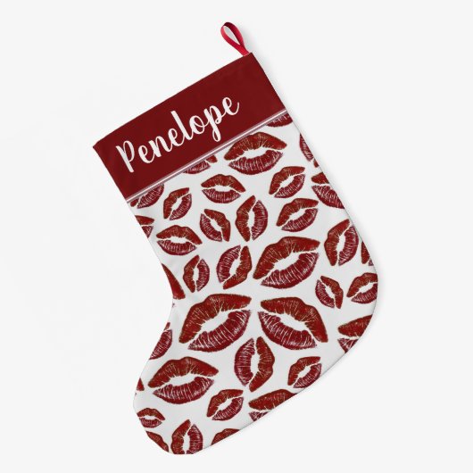 Rode lippenstift kus patroon grote kerstsok (Achterkant (Hangend))