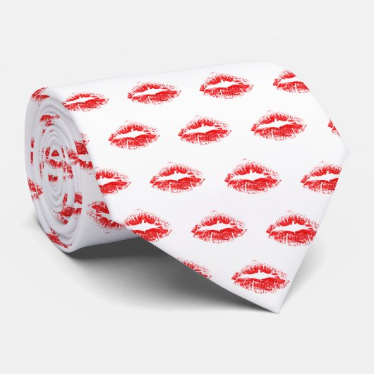 Rode Lippenstift Kus Patroon Stropdas (Opgerold)