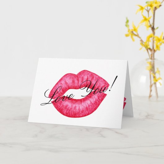 Rode lippenstift kus wenskaart kaart (Gele Bloem)