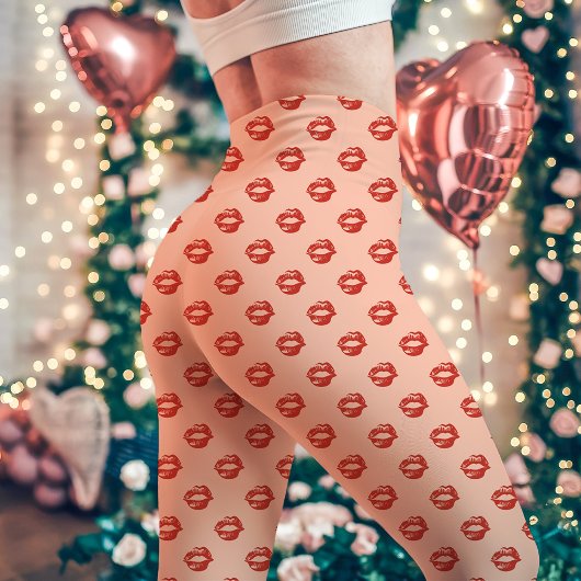 Rode lippenstift kusprint perzik leggings