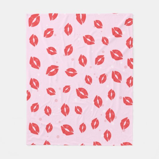 Rode lippenstift kussen op roze achtergrond patroo fleece deken (Voorkant)