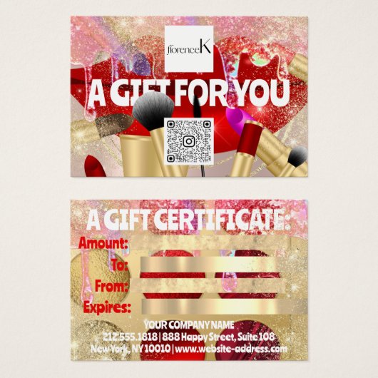 Rode lippenstift make-up artiest Logo QR 100 stuks Visitekaartje (Voorkant /achterkant)