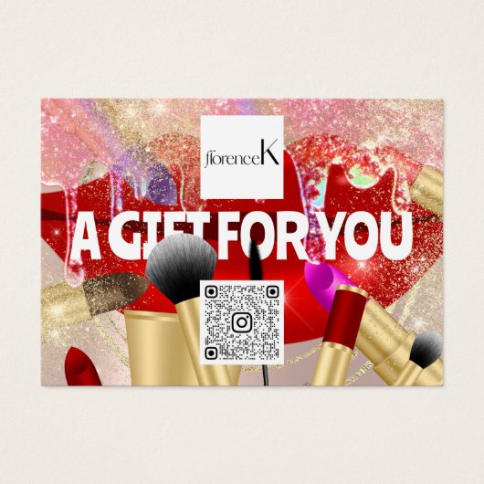 Rode lippenstift make-up artiest Logo QR 100 stuks Visitekaartje (Voorkant)