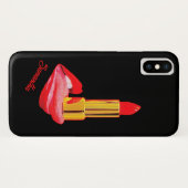 Rode lippenstift op de tong met personalisatie Case-Mate iPhone case (Achterkant (horizontaal))